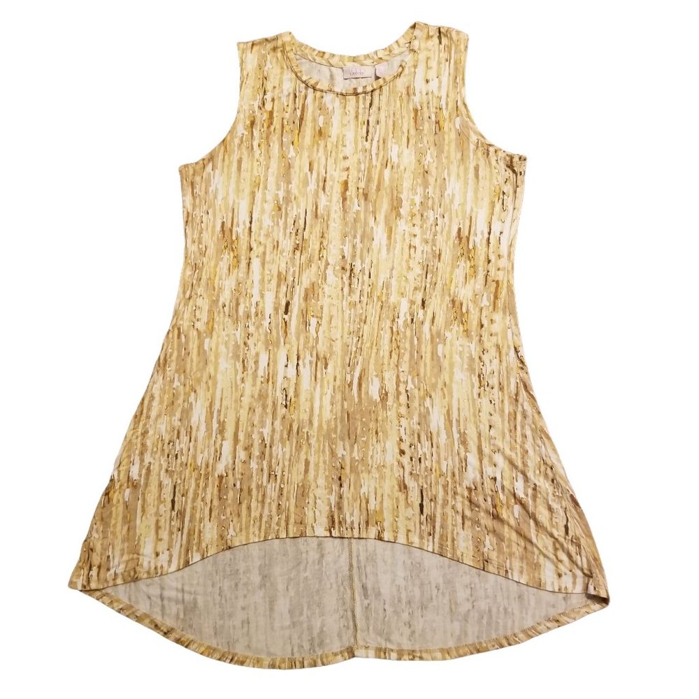 Lori Goldstein LOGO Layers S Cream Tan Shirt Top Hi Low Stretch Sleeveless Tunic